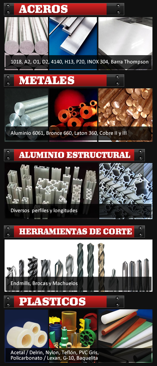 Steel and Metals - Aluminio Cold Roll Acero A2 D2 O1 4140 H13 57 PVC Cobre Bronce Barra Thompson Lexan Aceros Inoxidables Nylon Delrin en Reynosa Mexico